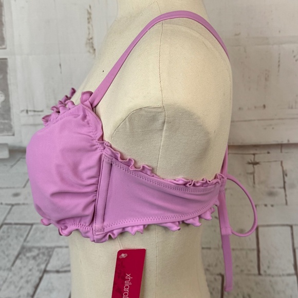 Xhilaration Juniors Pink Ruffle Adj. Straps Orchid Bikini Top Sz. Large L 8 10 - Picture 2 of 10